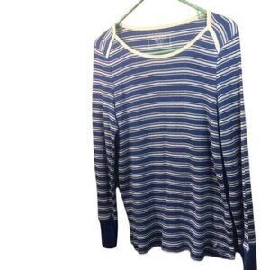 Nautica Women's Blue Striped Long Sleeve T-Shirt Casual Top